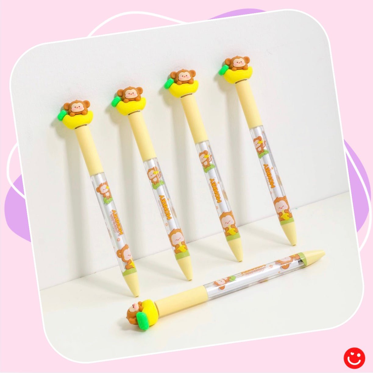 Kawaii gel pen monkey banana design close up detail - Overrated Korean Beauty & More