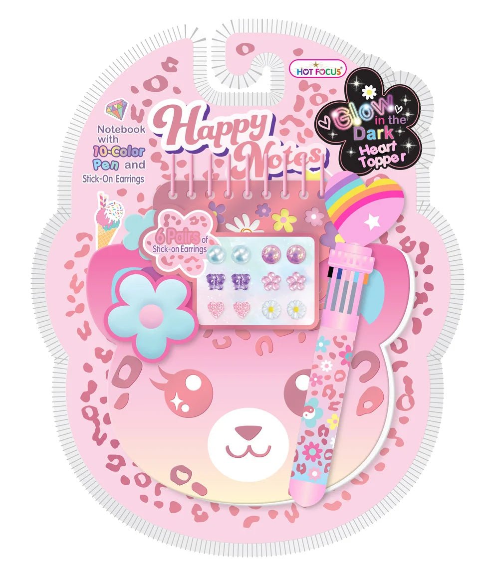 Happy Notes Pink Leopard Notebook & 10-Color Pen Set with Stick-On Earrings - OVERRATED