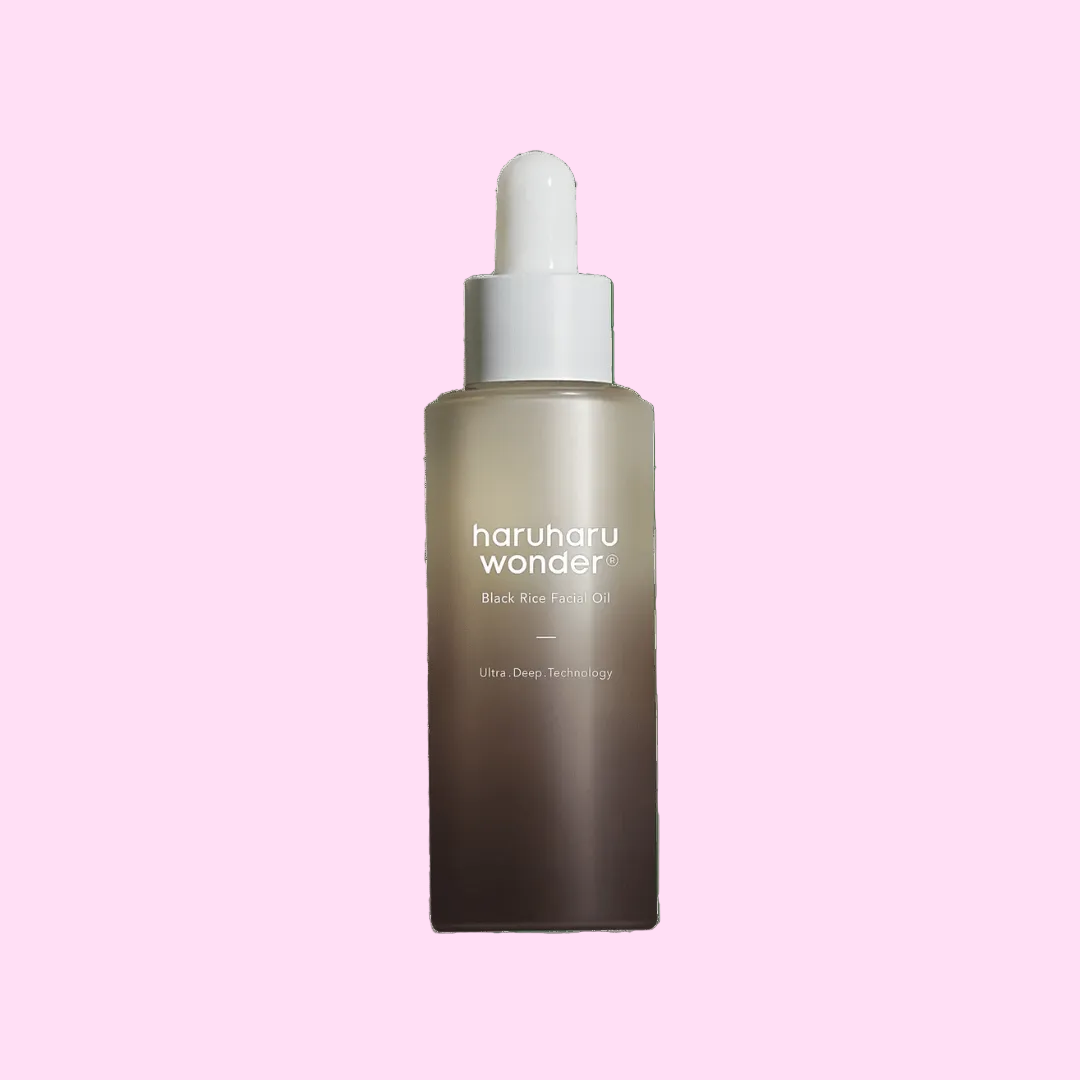 Haruharu Wonder Black Rice facial oil dropper bottle front view Korean skincare - Overrated Korean Beauty & More