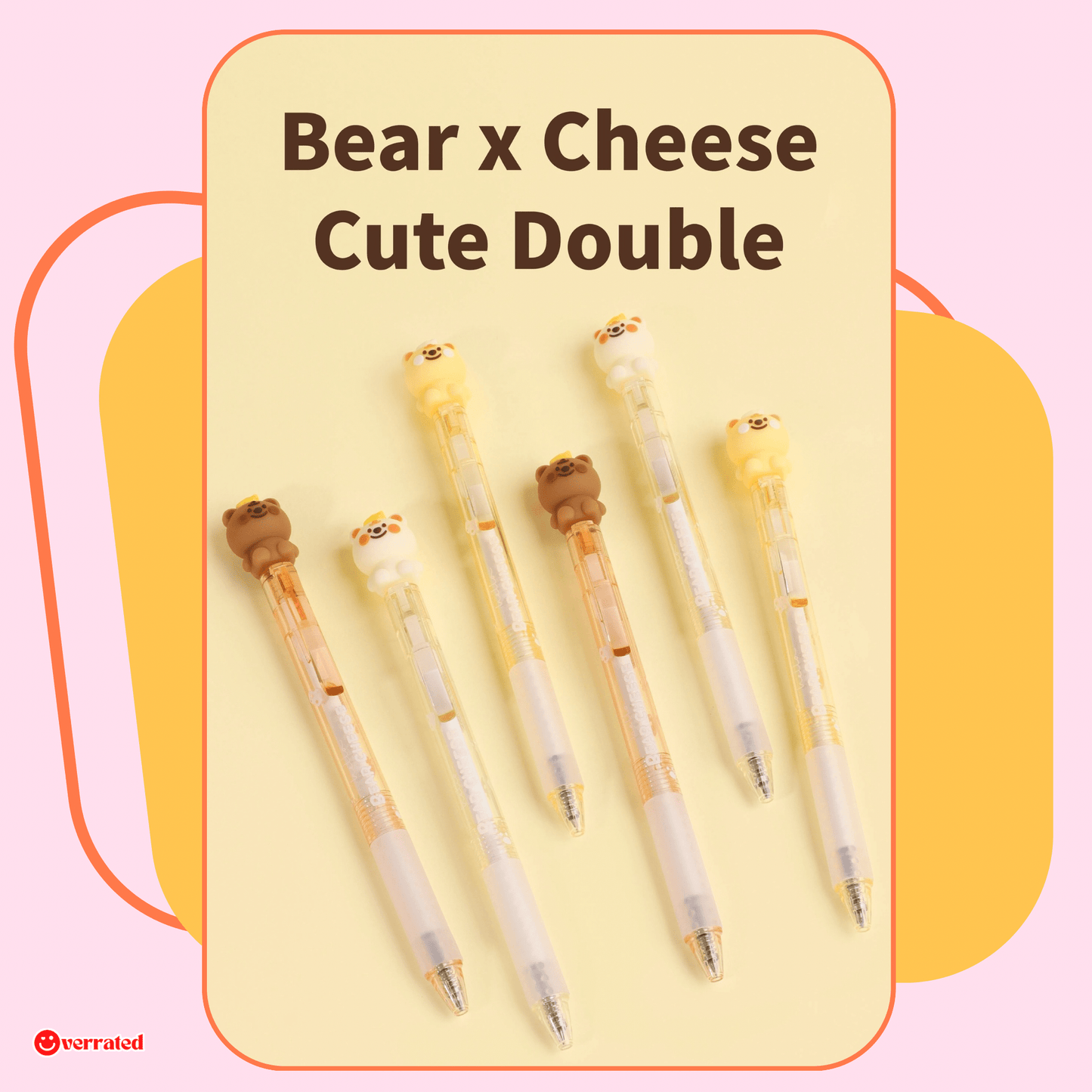 Kawaii hello bear cheese erasable gel pen pastel colors side view - Overrated Korean Beauty & More