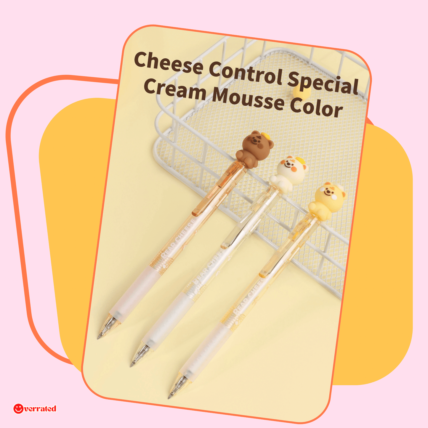 Kawaii hello bear cheese erasable gel pen cheese hat detail close-up - Overrated Korean Beauty & More
