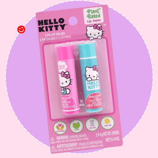 Hello Kitty lip balm fruit flavors 2pc set front view - Overrated Korean Beauty & More
