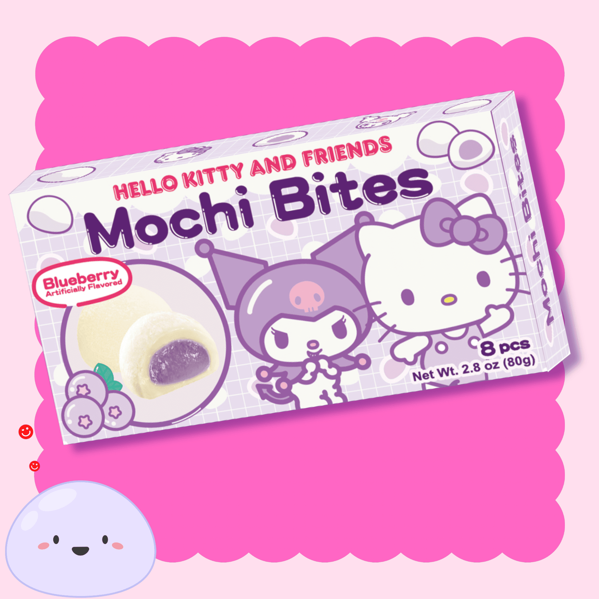 Hello Kitty blueberry mochi bites Sanrio chewy snack - Overrated Korean Beauty & More