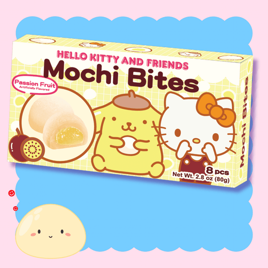 Hello Kitty mochi bites passion fruit tropical Sanrio treat - Overrated Korean Beauty & More