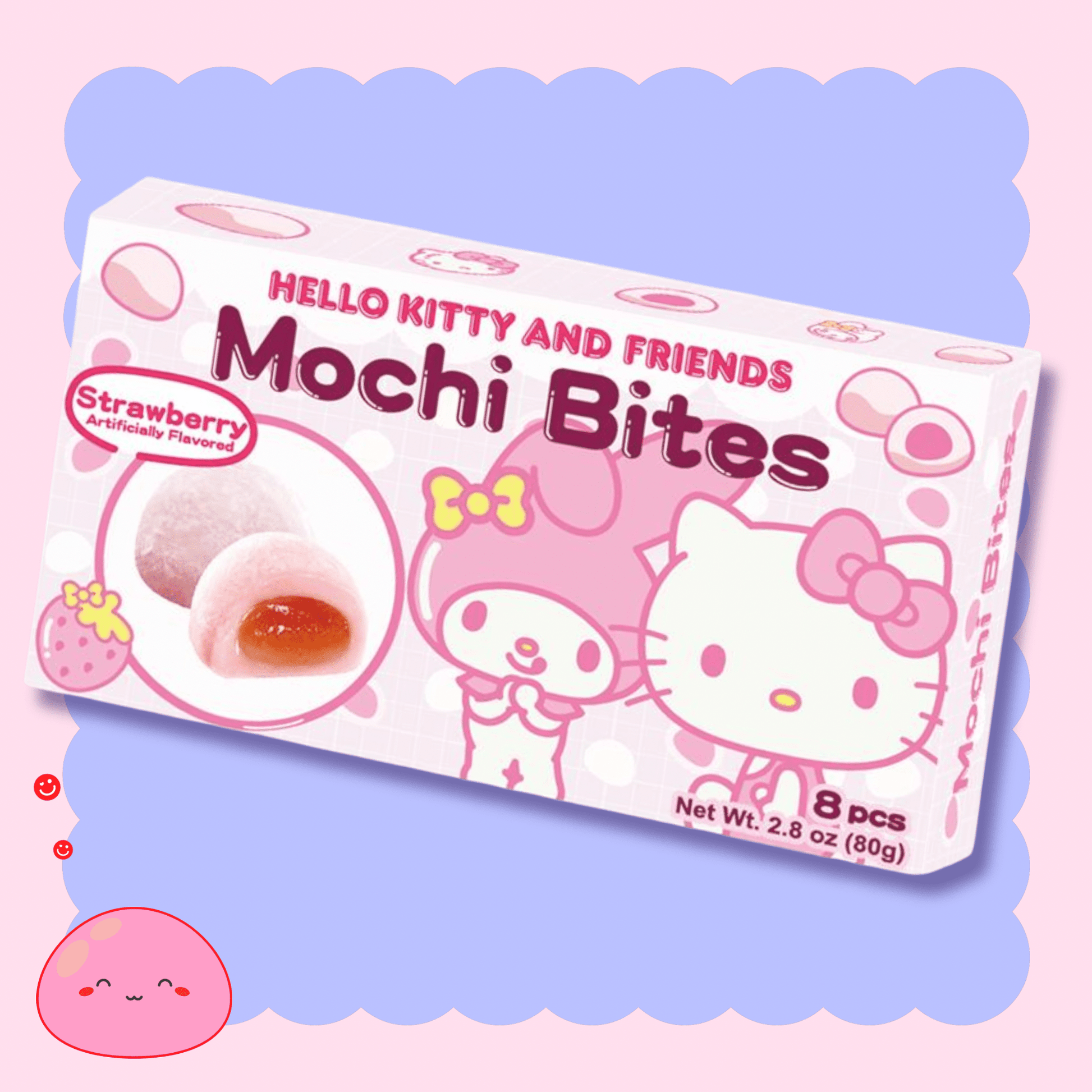 Hello Kitty mochi bites strawberry flavor Sanrio snack box - Overrated Korean Beauty & More