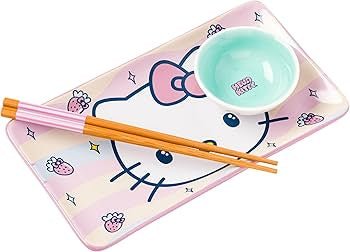 Hello Kitty Face And Strawberries 3pc Ceramic Sushi Set - OVERRATED