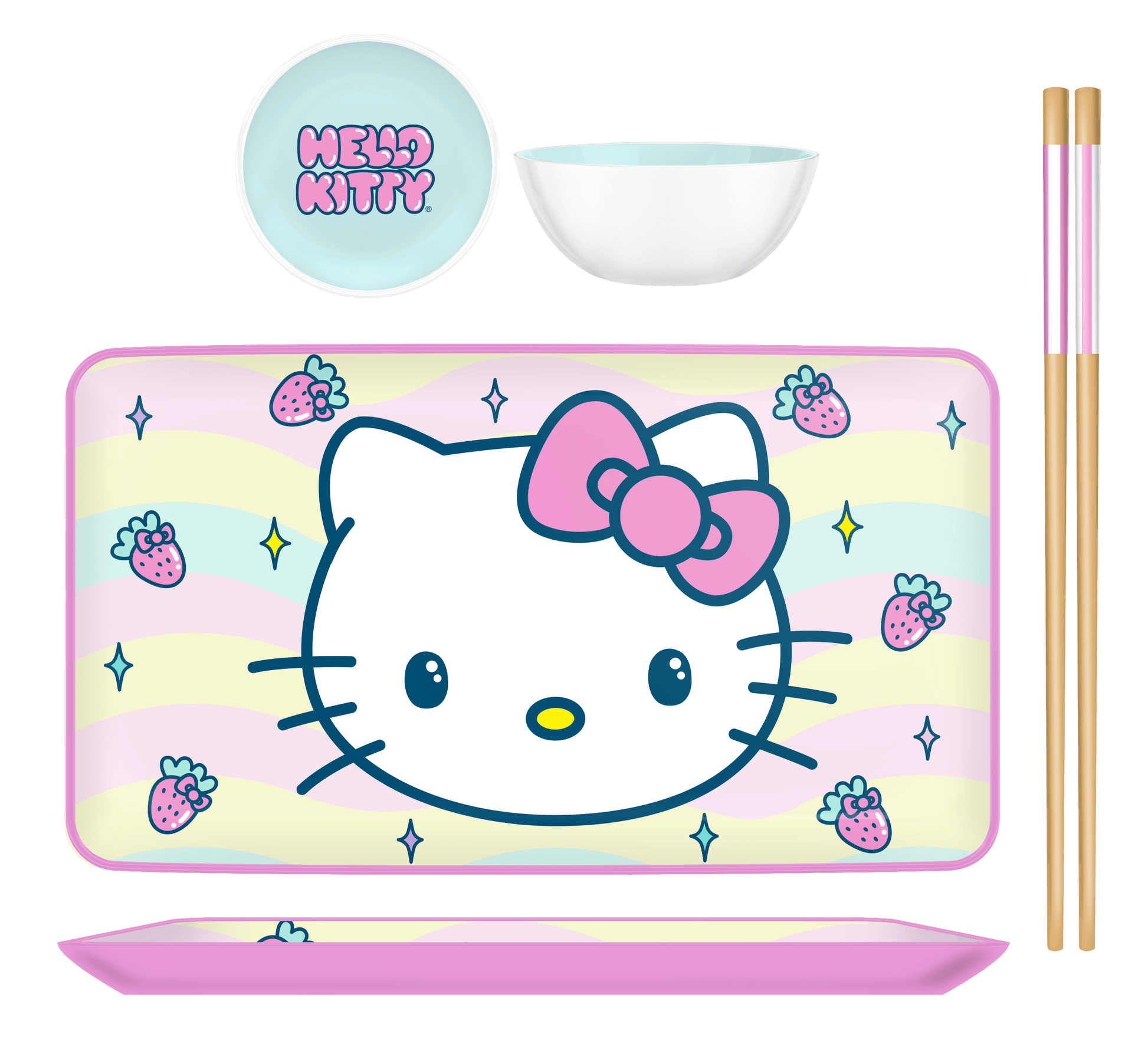 Hello Kitty Face And Strawberries 3pc Ceramic Sushi Set - OVERRATED