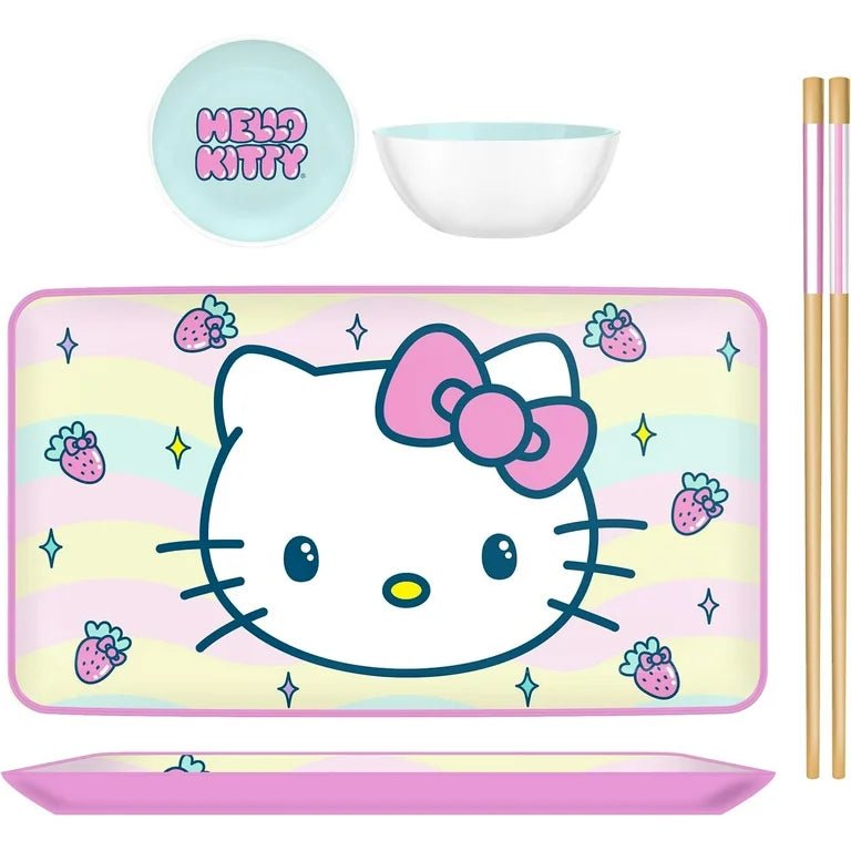 Hello Kitty Face And Strawberries 3pc Ceramic Sushi Set - OVERRATED