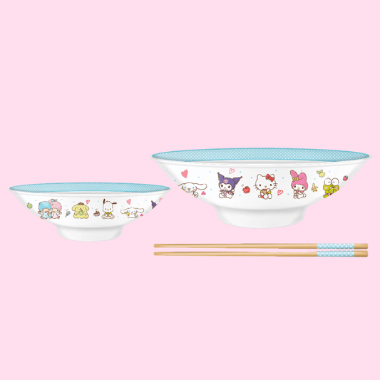 Hello Kitty & Friends 30oz Blue Rim Ceramic Ramen Bowl with Chopsticks - OVERRATED