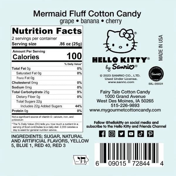 Hello Kitty Mermaid Fluff Cotton Candy 1.75oz Tub - OVERRATED