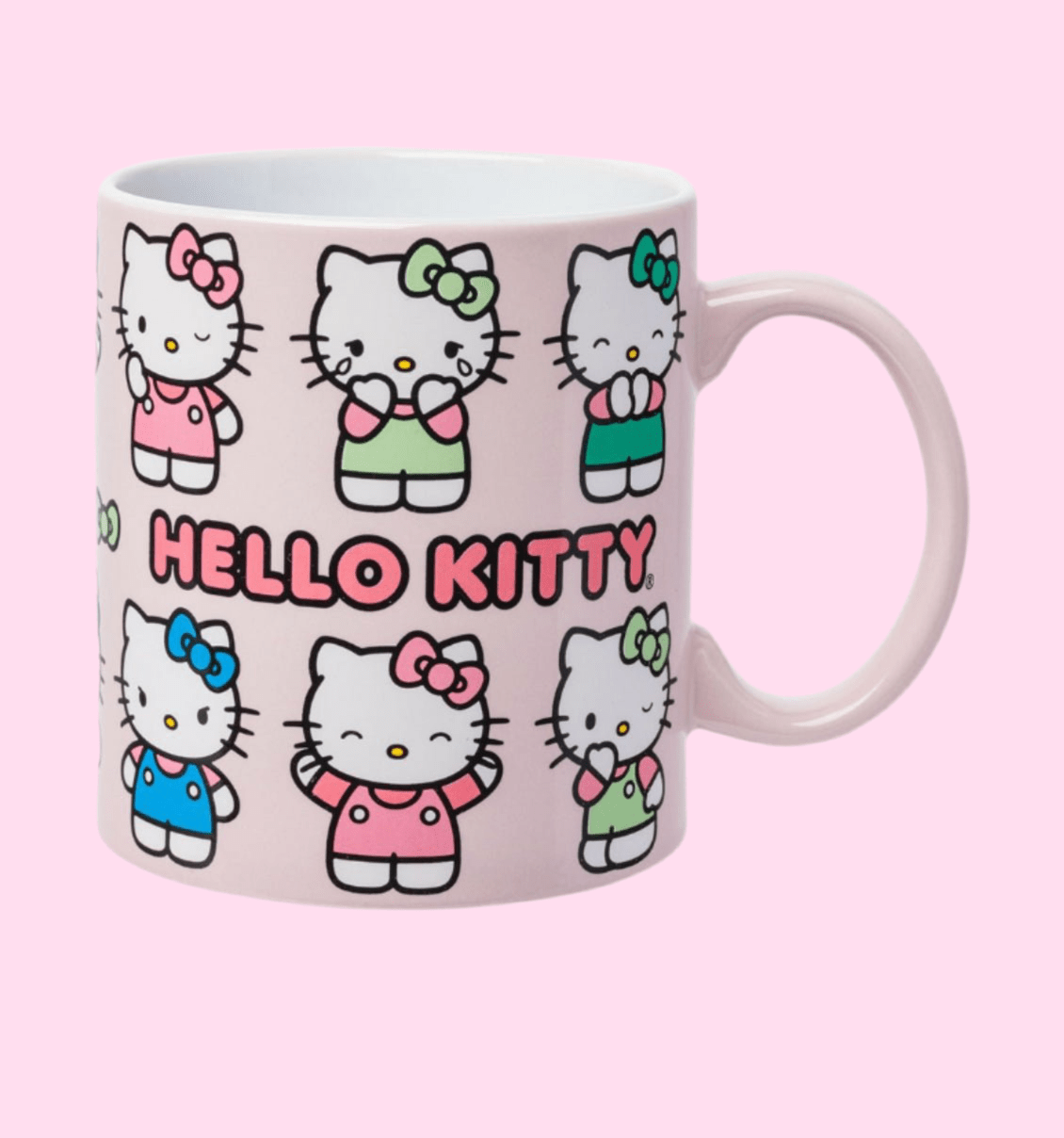 Hello Kitty Multi Pose Pastel Logo Glitter 20oz Ceramic Mug - OVERRATED