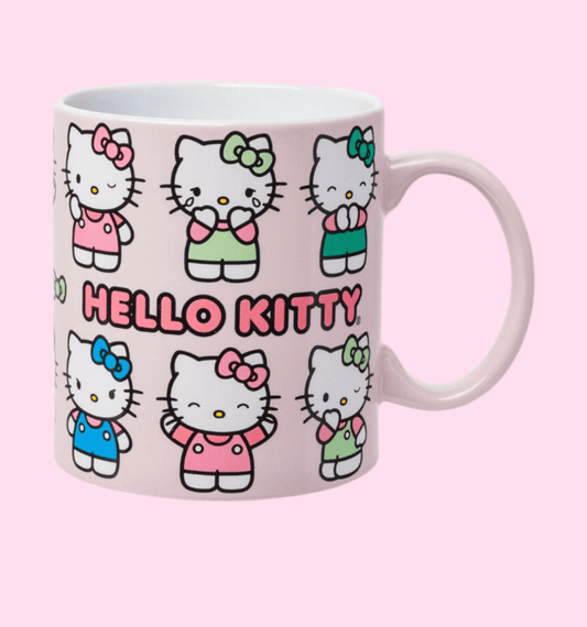 Hello Kitty Multi Pose Pastel Logo Glitter 20oz Ceramic Mug - OVERRATED