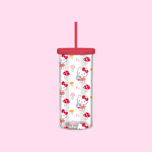 Hello Kitty Mushroom Poses 20oz Plastic Tall Cold Cup w/ Lid - OVERRATED