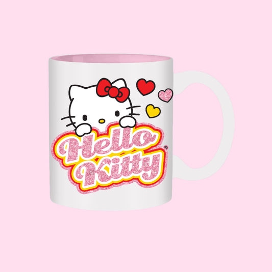 Hello Kitty Peeking Name Hearts Glitter 14oz Ceramic Mug - OVERRATED