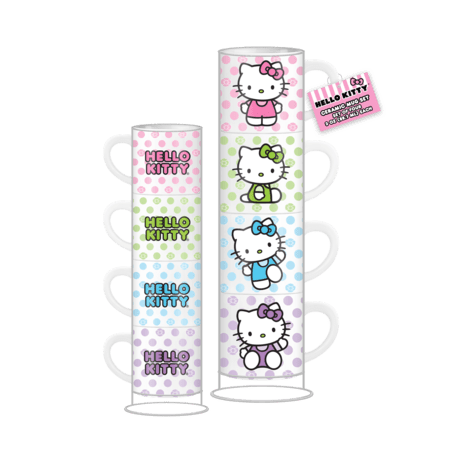 Hello Kitty Polka Dots 4pc 10oz Ceramic Mug Stack - OVERRATED
