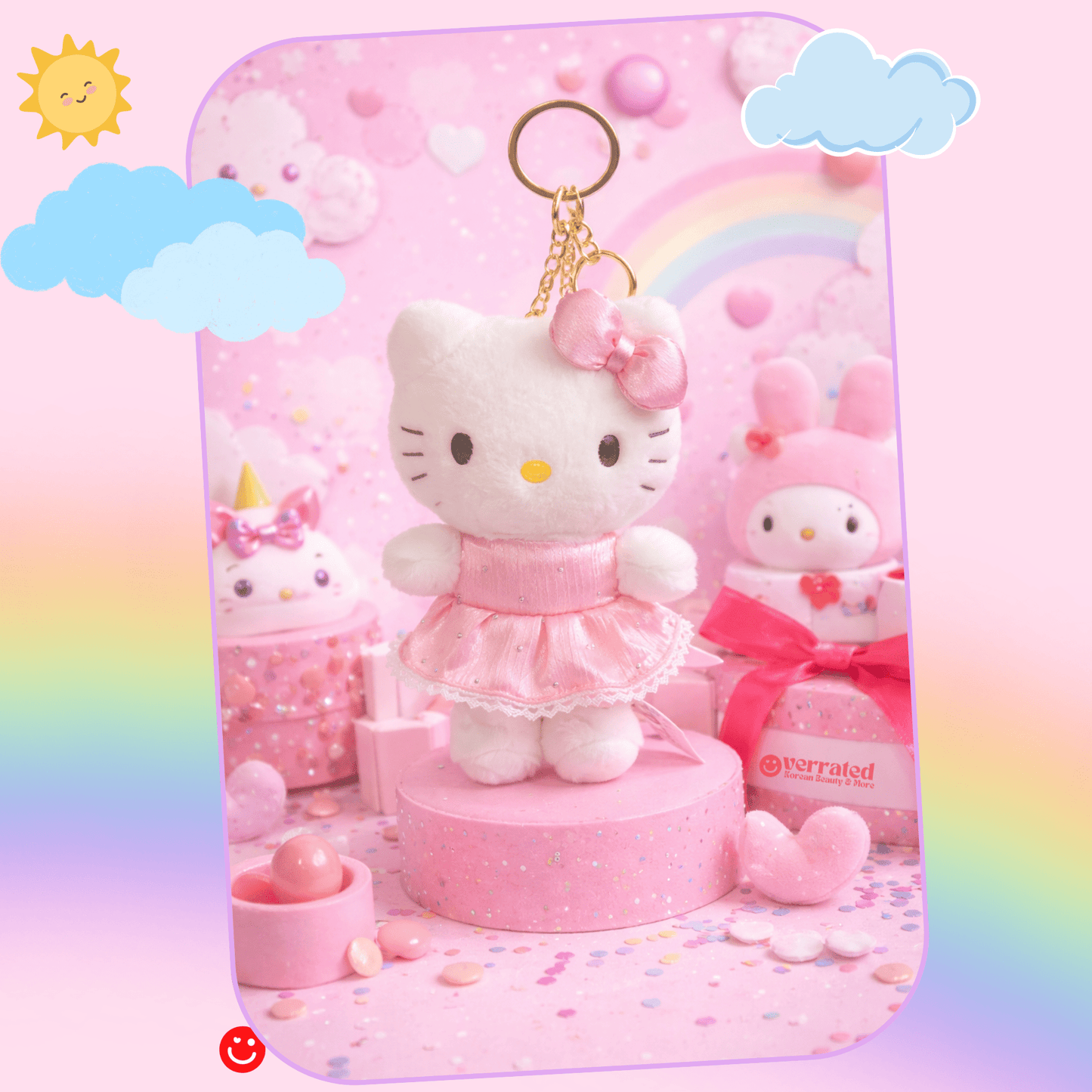 Hello Kitty Sparkle Pink Dress Plush Keychain - OVERRATED