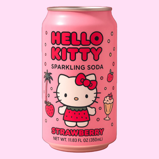 Hello Kitty sparkling soda strawberry Sanrio kawaii Japanese can drink - Overrated Korean Beauty & More