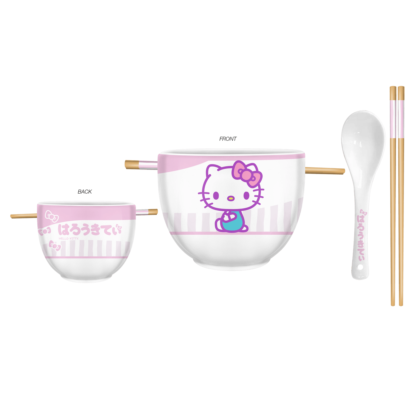 Hello Kitty Tokyo Pink Stripes Ceramic Ramen Bowl Set - OVERRATED