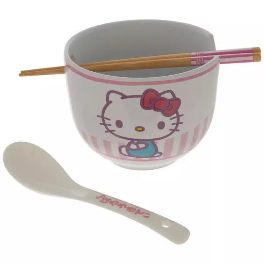 Hello Kitty Tokyo Pink Stripes Ceramic Ramen Bowl Set - OVERRATED