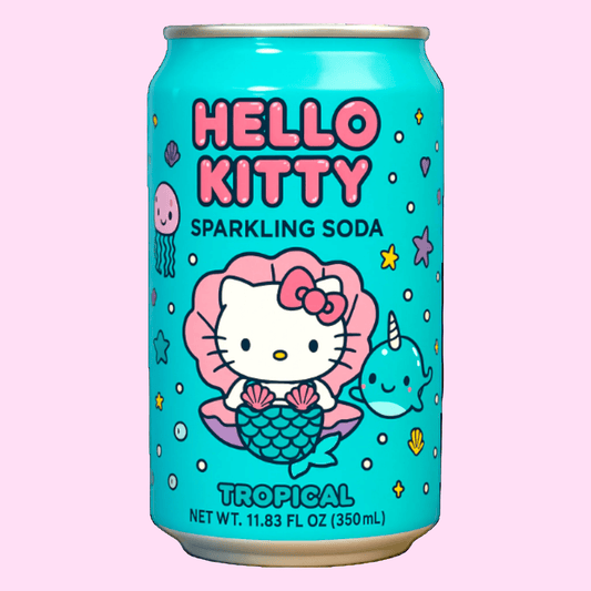 Hello Kitty sparkling soda tropical flavor Sanrio kawaii can drink - Overrated Korean Beauty & More