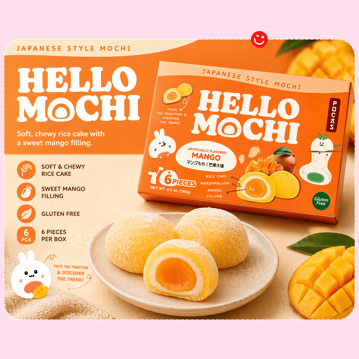 Japanese style mochi Hello Mochi flavors variety mango strawberry honeydew - Overrated Korean Beauty & More