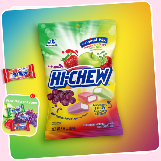 Hi-Chew original mix bag front view strawberry green apple grape - Overrated Korean Beauty & More