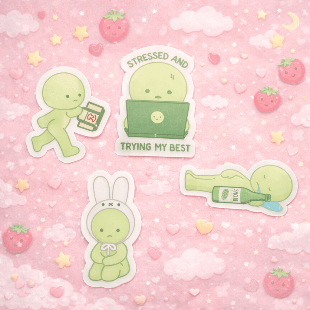 kawaii collectible sticker Smiski green garden scene individual sticker - Overrated Korean Beauty & More