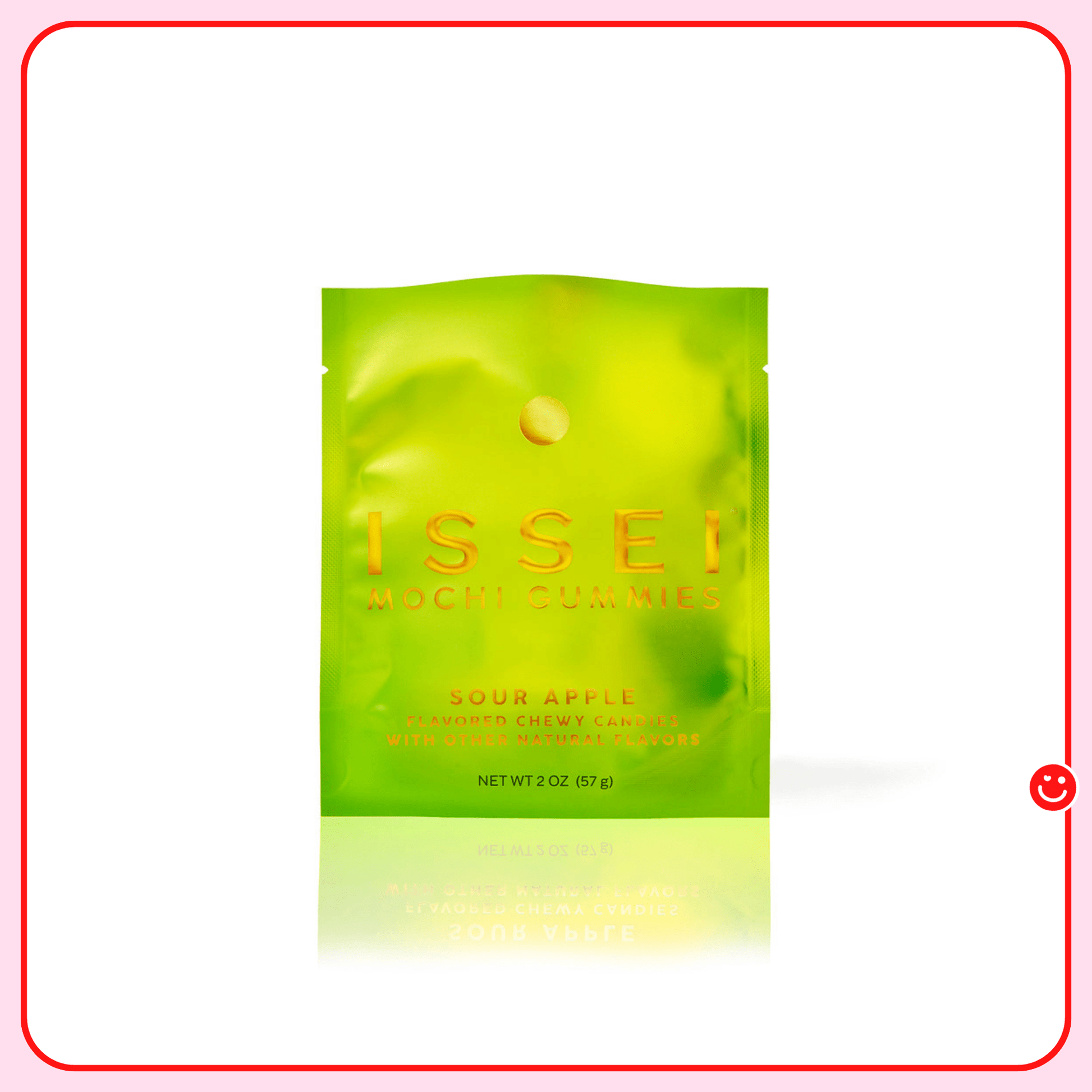 Japanese mochi gummies sour apple Issei candy tin front view - Overrated Korean Beauty & More