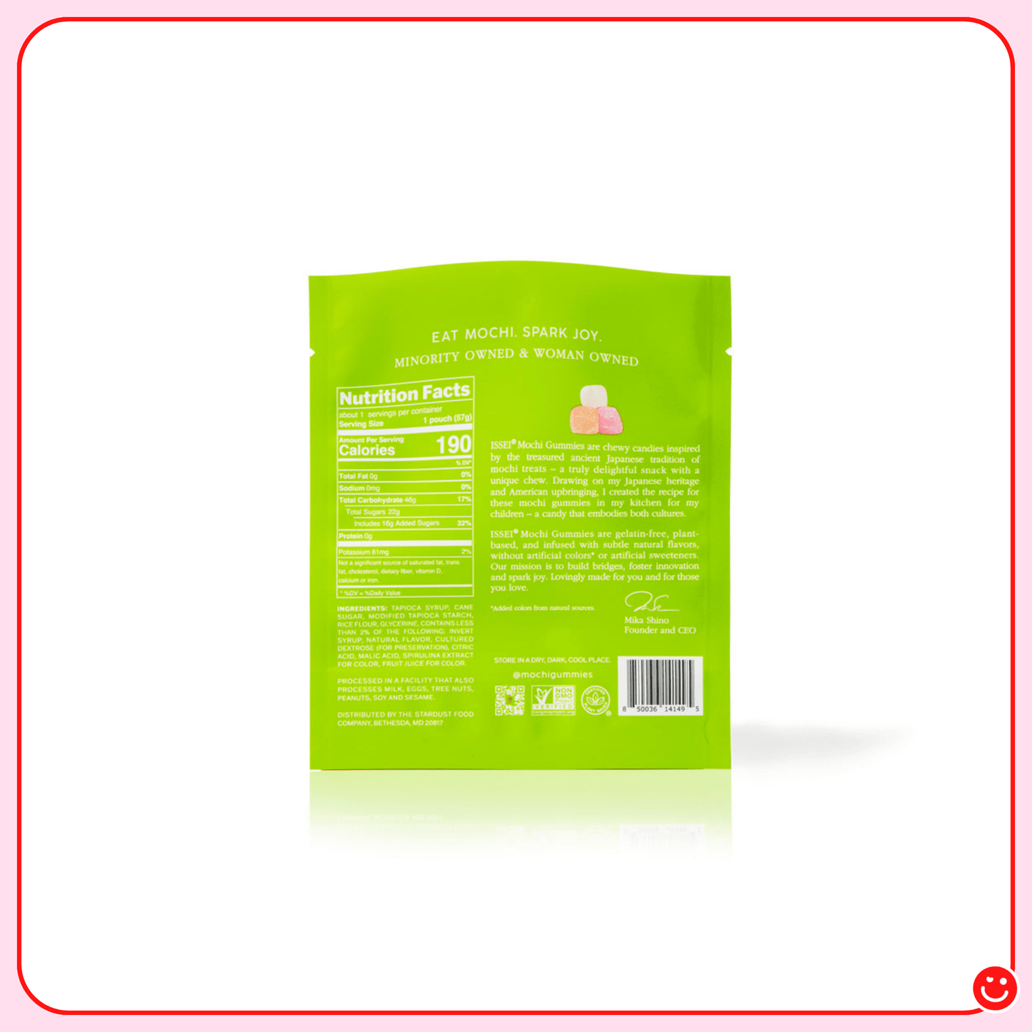 Japanese mochi gummies sour apple Issei candy package side view - Overrated Korean Beauty & More
