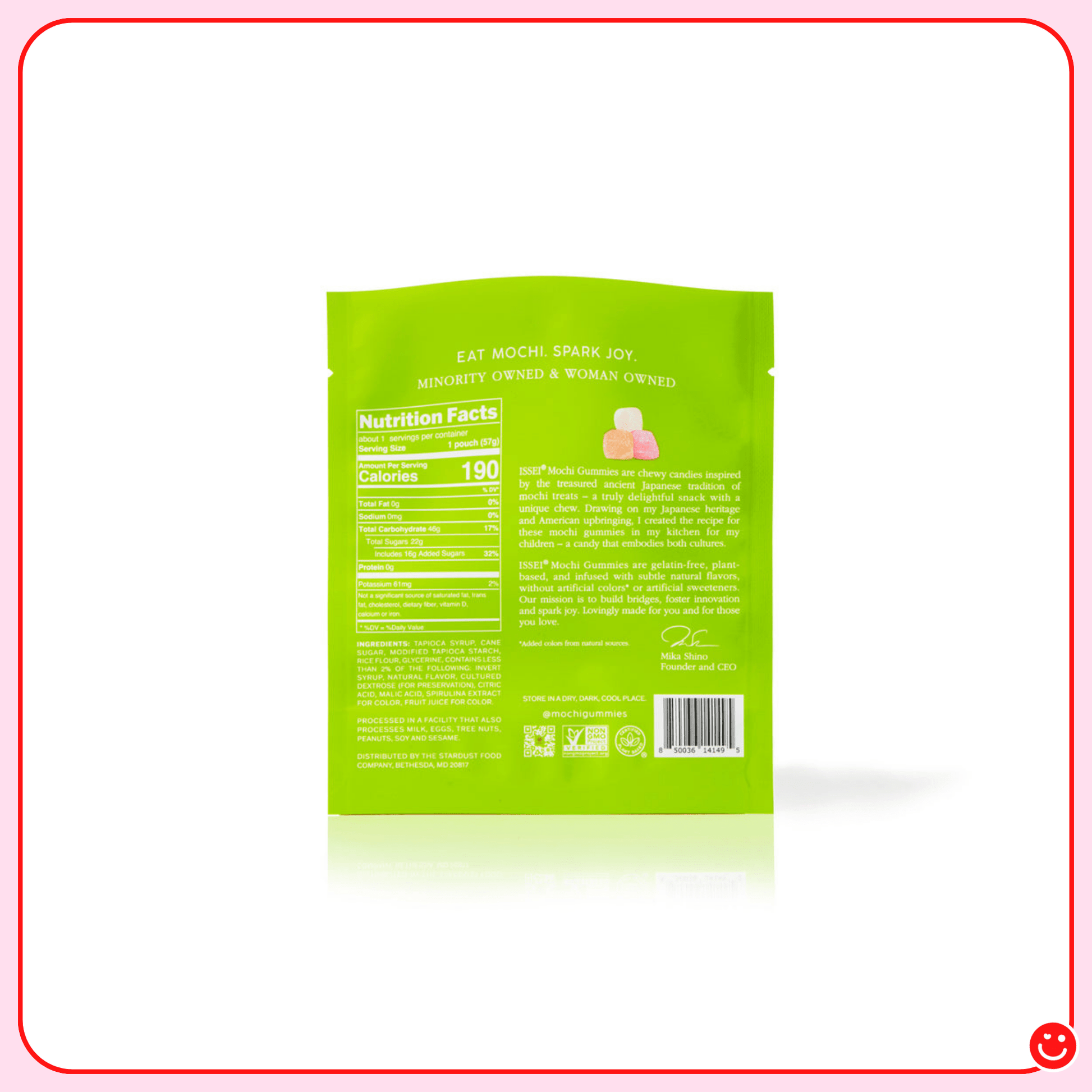 Japanese mochi gummies sour apple Issei candy package side view - Overrated Korean Beauty & More