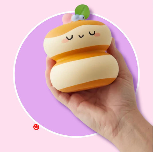 Japanese pancake squishy toy top view with syrup detail - Overrated Korean Beauty & More
