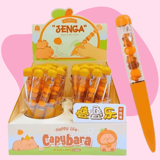 kawaii gel pen jenga capybara rotary bead design front view - Overrated Korean Beauty & More