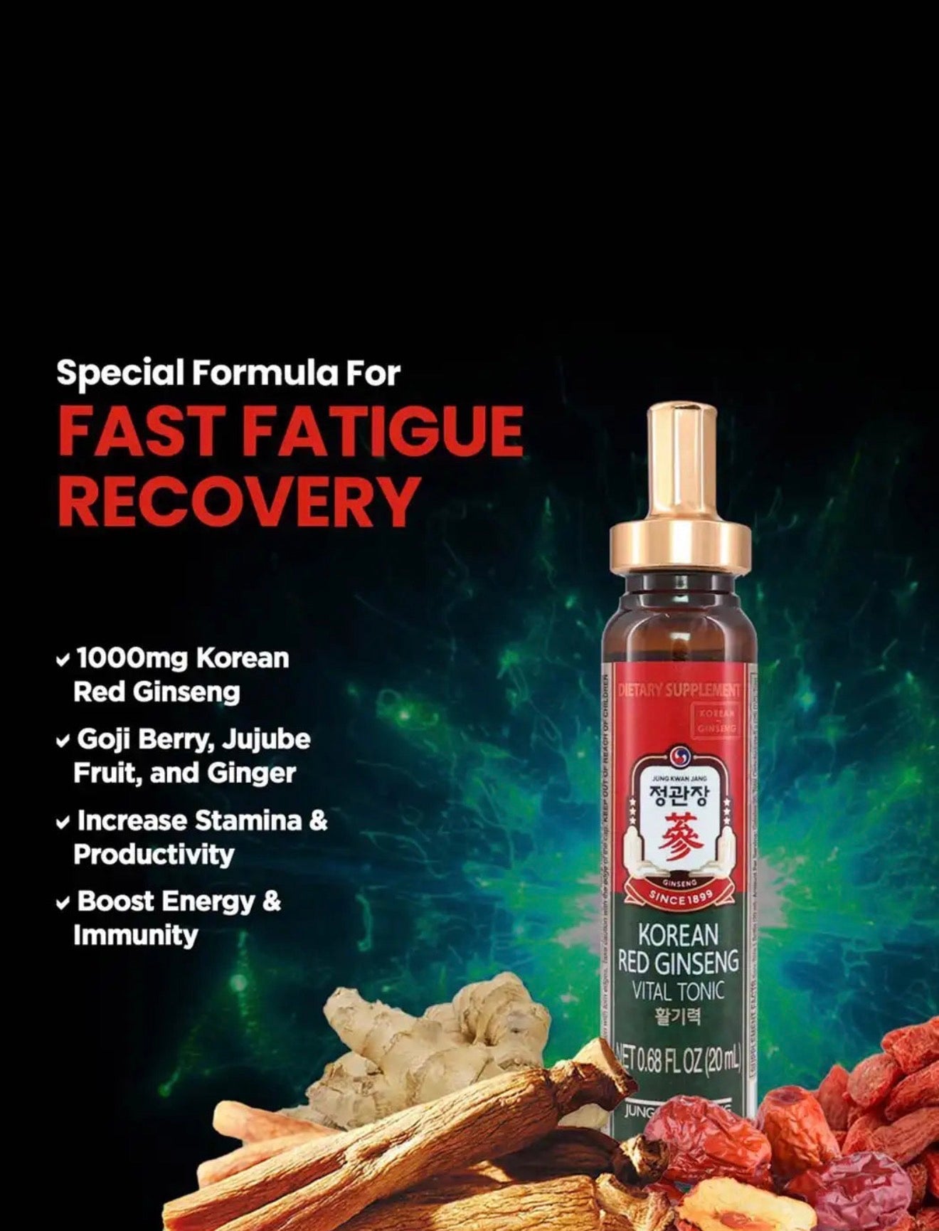 Jung Kwan Jang Korean red ginseng tonic fatigue recovery lifestyle shot - Overrated Korean Beauty & More