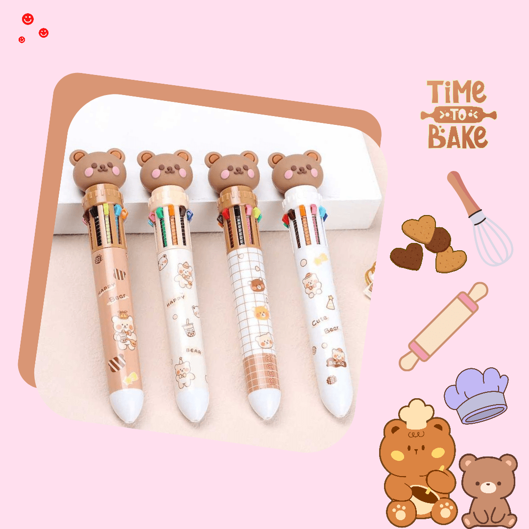 Kawaii Baking Series Teddy Bear 10 - in - 1 Color Pen - OVERRATED