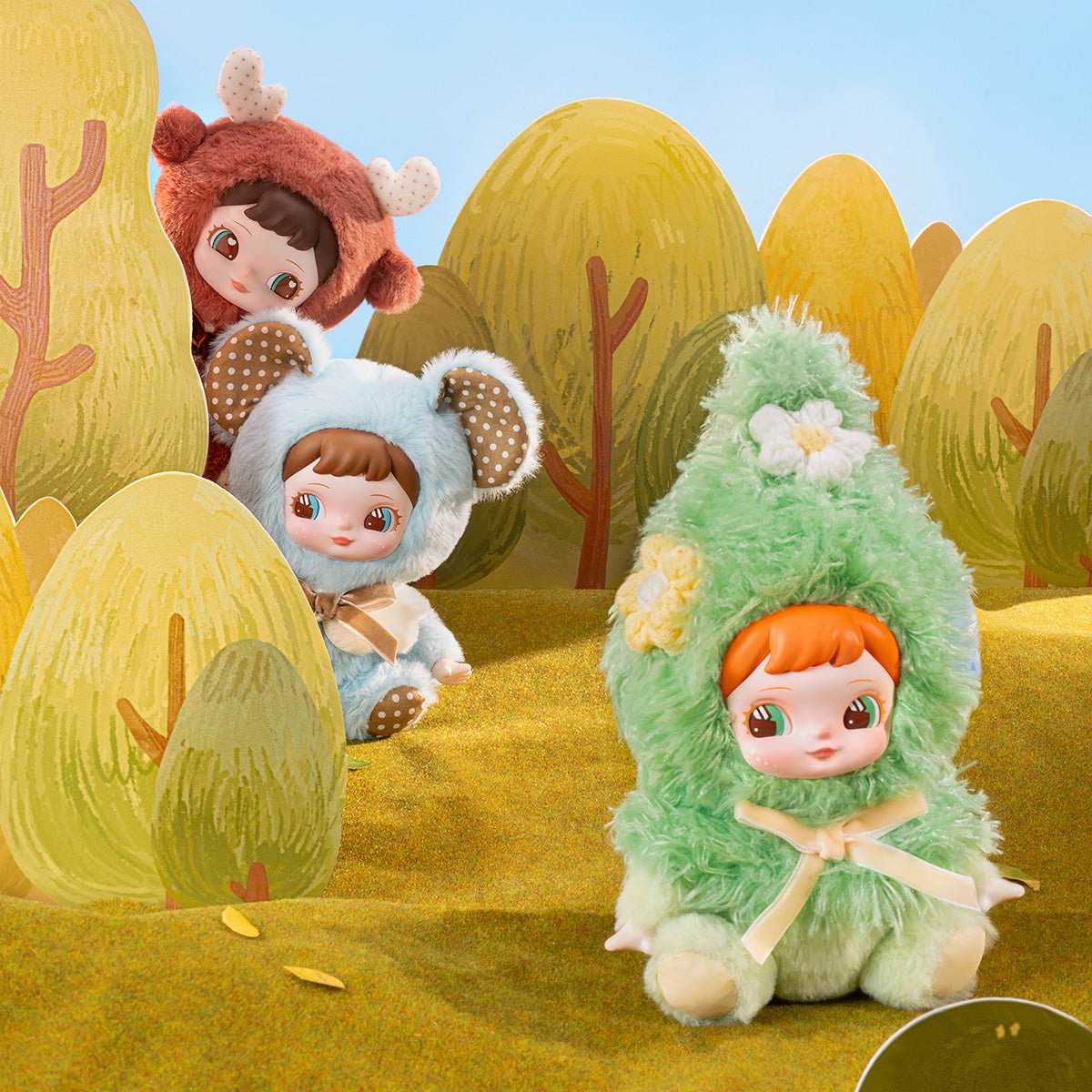 Kawaii blind box plushie keychain Charline Forest outdoor scene - Overrated Korean Beauty & More