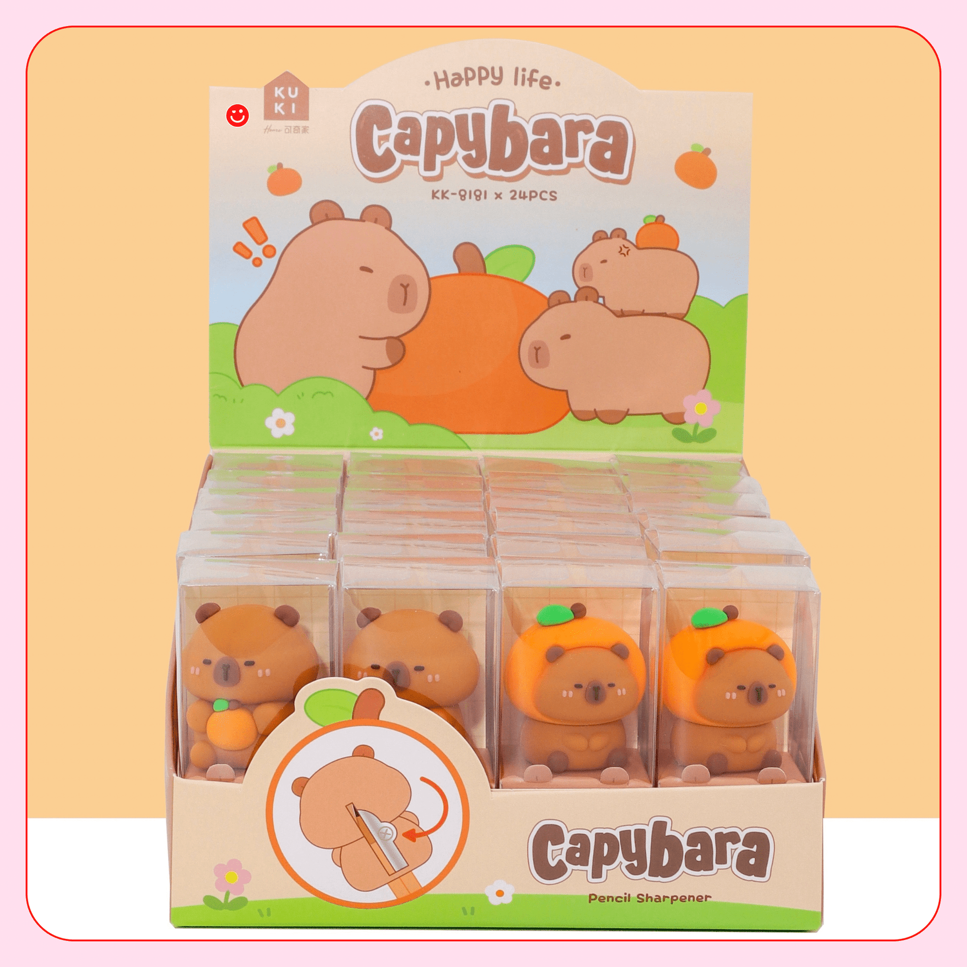 Kawaii pencil sharpener capybara novelty pen hole detail close-up - Overrated Korean Beauty & More