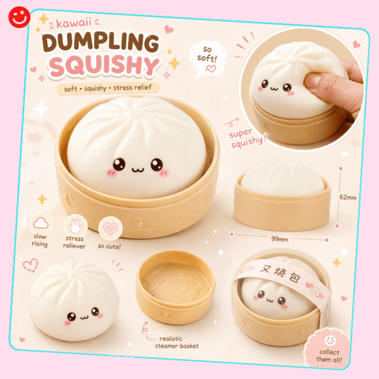Kawaii dumpling squishy toy set with cute steam basket case - Overrated Korean Beauty & More