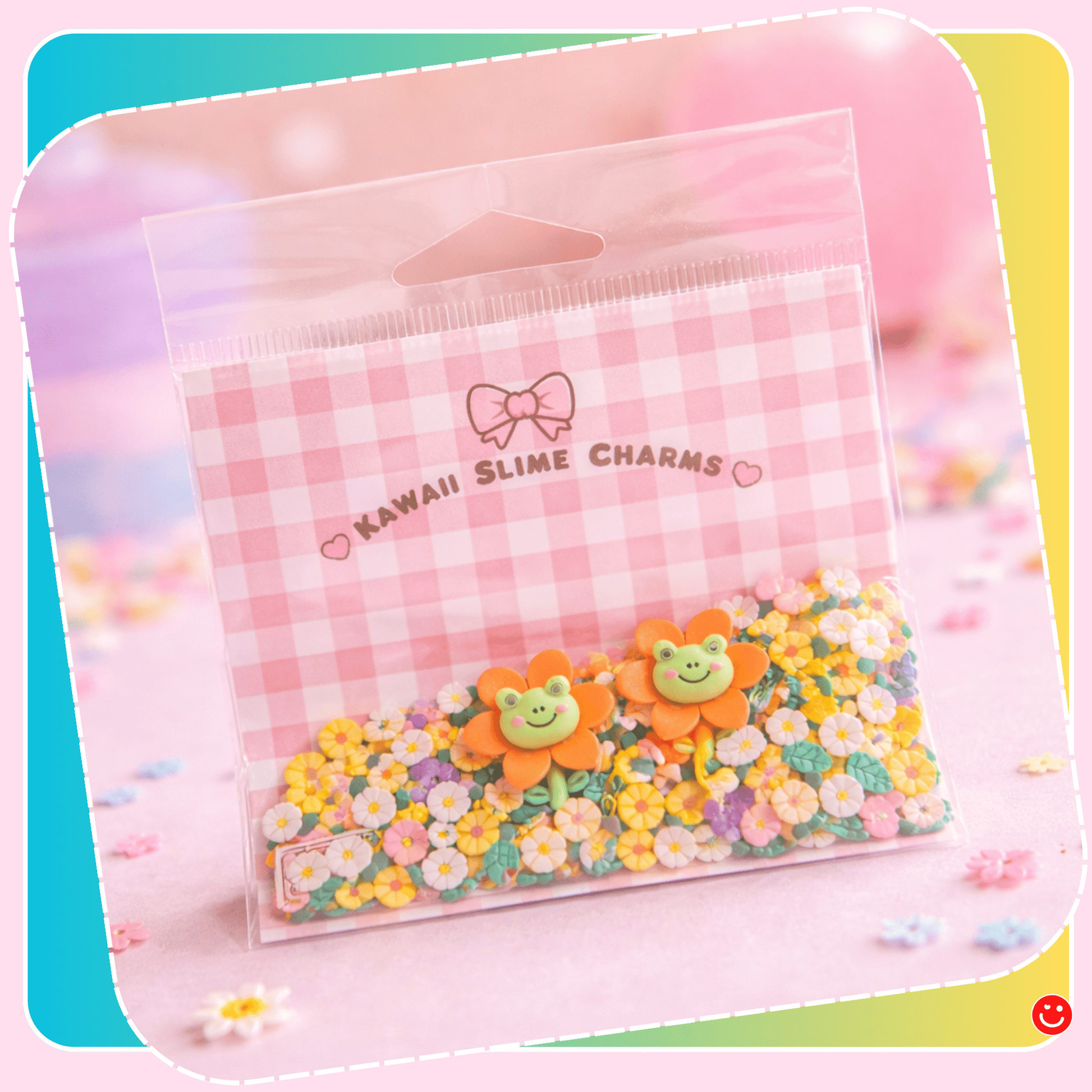 DIY slime add-ins kawaii flower frog charm bag floral mix front view - Overrated Korean Beauty & More