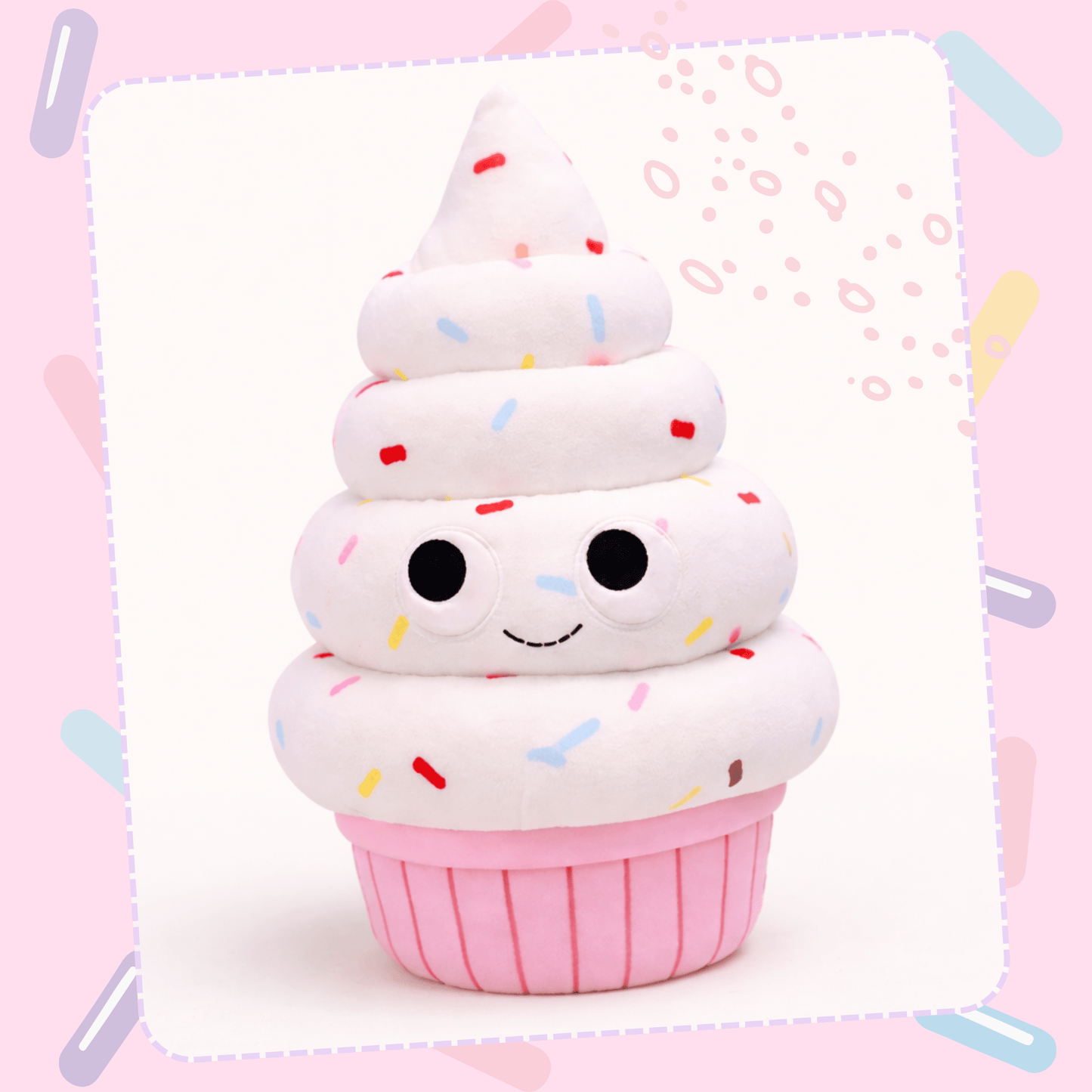 Kawaii plush toy ice cream soft serve cupcake with pastel sprinkles and embroidered smile - Overrated Korean Beauty & More
