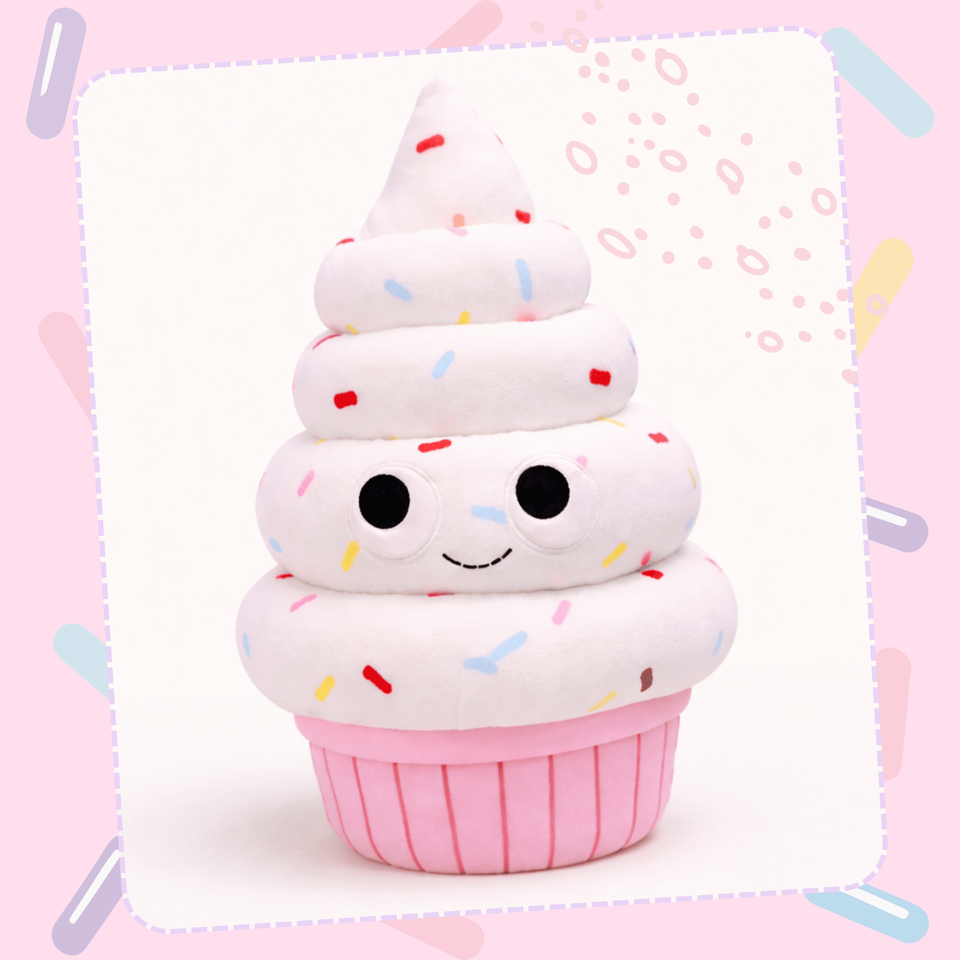 Kawaii plush toy ice cream soft serve cupcake with pastel sprinkles and embroidered smile - Overrated Korean Beauty & More