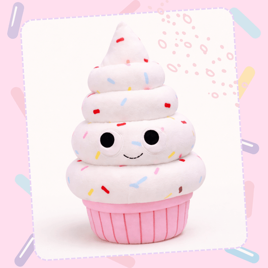 Kawaii plush toy ice cream soft serve cupcake with pastel sprinkles and embroidered smile - Overrated Korean Beauty & More