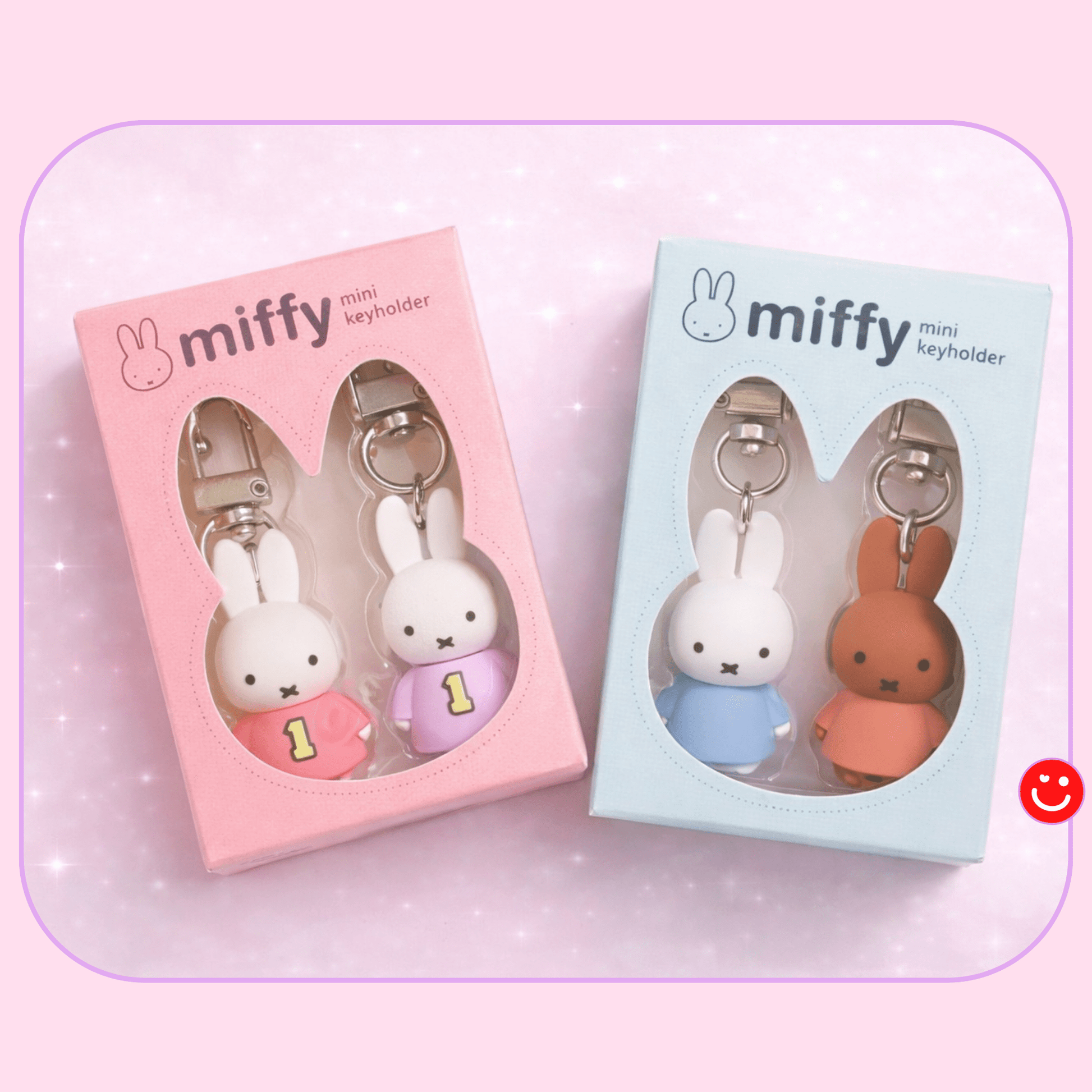 Kawaii keychain set Miffy Best Friends pink and blue mini keyholder duo set packaging - Overrated Korean Beauty & More
