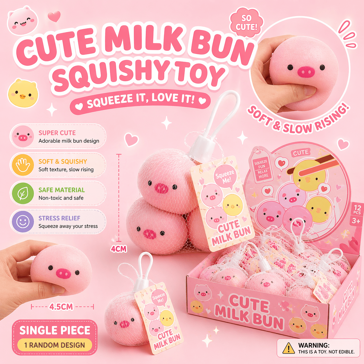 Kawaii Milk Bun Squishy Toy - 5 Pack Mesh Bundle Stress Relief - OVERRATED