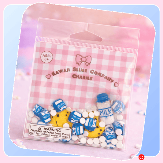 Kawaii slime charms milk and cookie bag with mini carton figures and sprinkles - Overrated Korean Beauty & More
