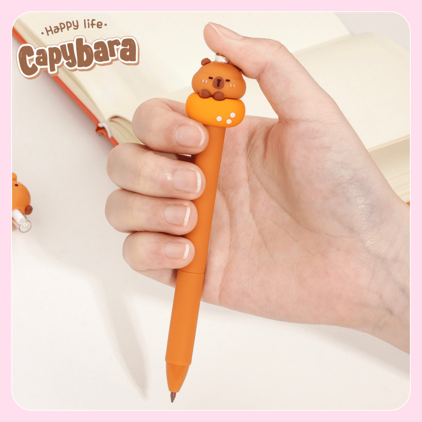 Cute capybara kawaii retractable pencil set for students and stationery lovers - Overrated Korean Beauty & More