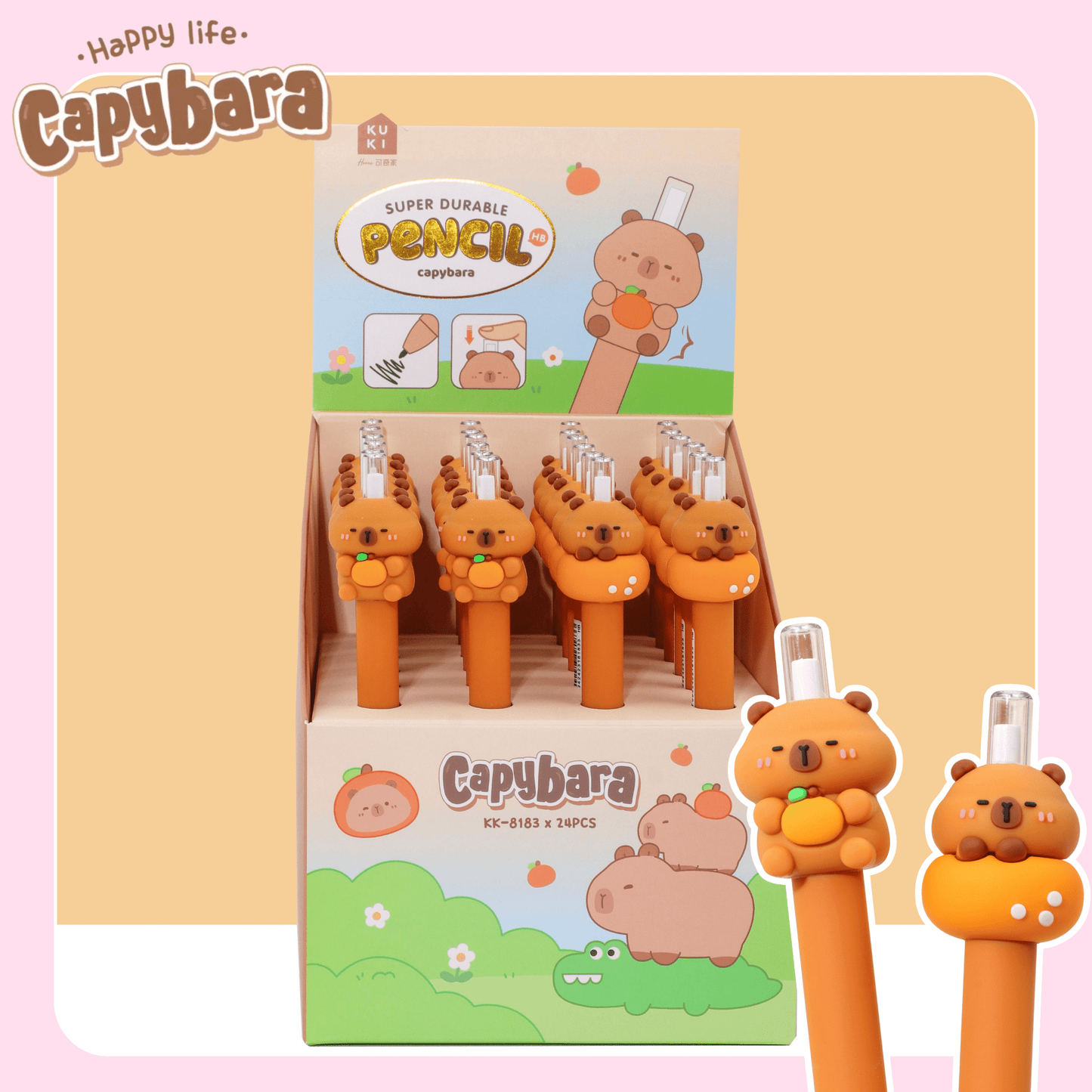 Kawaii retractable pencil with capybara topper and HB lead - Overrated Korean Beauty & More