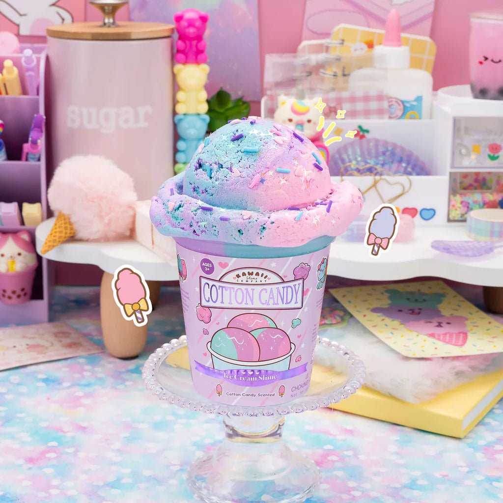 Cotton candy ice cream slime kawaii collection display - Overrated Korean Beauty & More