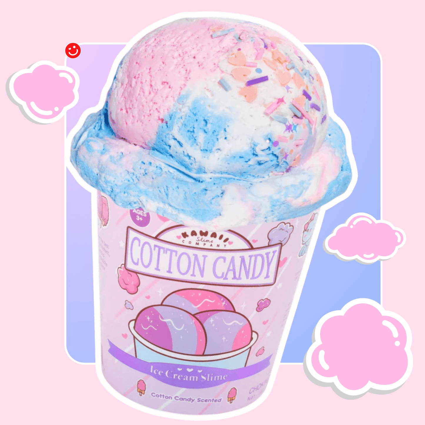 Cotton candy ice cream slime kawaii pint front view - Overrated Korean Beauty & More