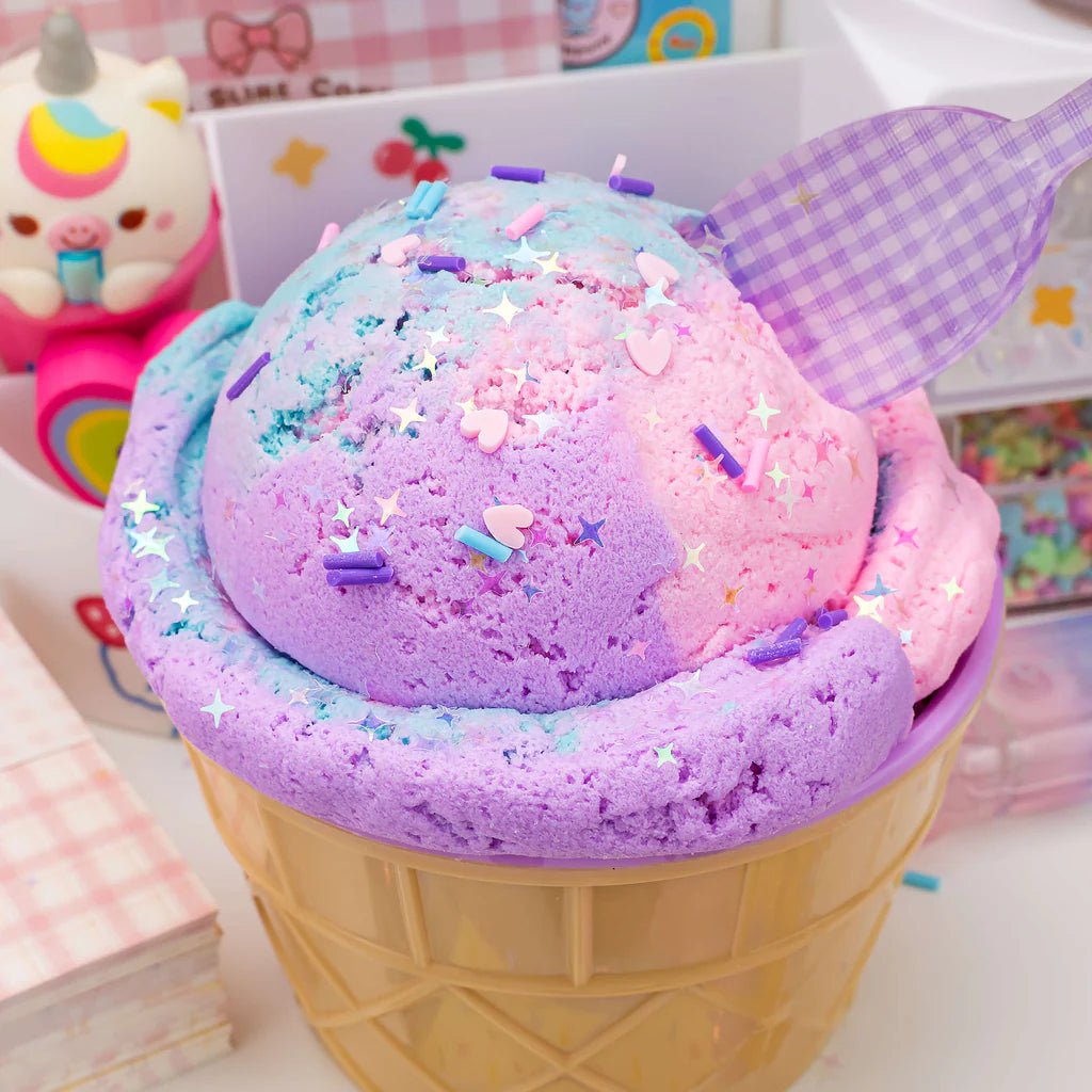 Cotton candy ice cream slime stretchy kawaii texture closeup - Overrated Korean Beauty & More
