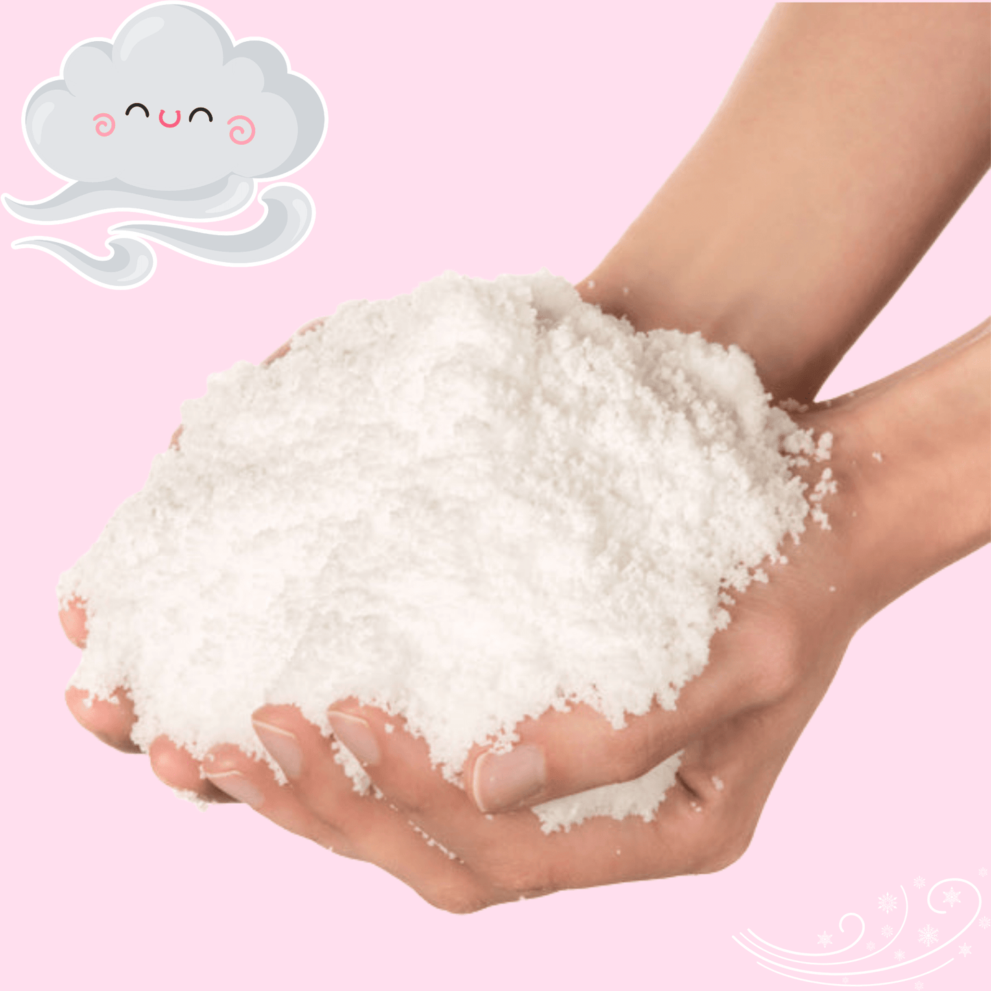 Instant snow powder expanding in hand – cloud slime ingredient